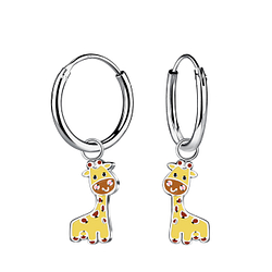 Silver Giraffe Charm Hoop Earrings - 20871