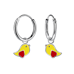 Silver Bird Charm Hoop Earrings - 20860