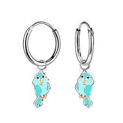 Silver Parrot Charm Hoop Earrings - 20880