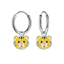 Silver Tiger Charm Hoop Earrings - 20846