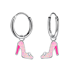 Silver High Heels Charm Hoop Earrings - 20872
