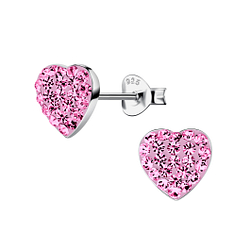 Silver Heart Crystal Stud Earrings - Wholesale - 21198