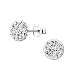 Silver Round Crystal Stud Earrings - 21261