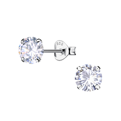 6mm Round Cubic Zirconia Silver Stud Earrings - 21162 6mm Round Cubic Zirconia Silver Stud Earrings - 21162