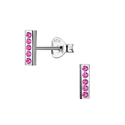 Silver Bar Crystal Stud Earrings - 21168