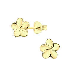 Silver Plumeria Flower Stud Earrings - Wholesale - 21103