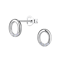 Silver Oval Stud Earrings - 21229