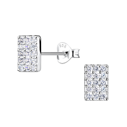 Silver Rectangle Stud Earrings - 21109