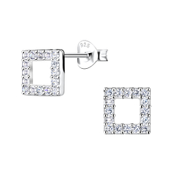 Silver Square Stud Earrings - 21111