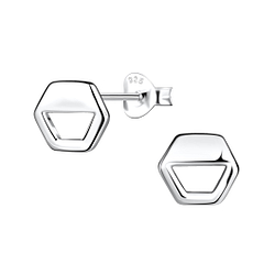 Silver Hexagon Stud Earrings - 21135