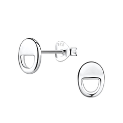 Silver Oval Stud Earrings - 21114