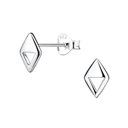 Silver Diamond Shaped Stud Earrings - 21136