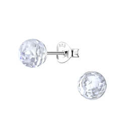 6mm Disco Ball Silver Stud Earrings - 21178