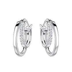 Silver Double Line French Lock Hoop Earrings - 21185 Silver Double Line French Lock Hoop Earrings - 21185