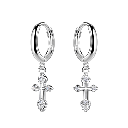 Silver Cross Charm Huggie Earrings - 21140