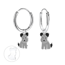 Silver Dog Charm Hoop Earrings - 12598