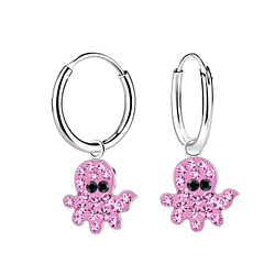 Silver Octopus Charm Hoop Earrings - 21170