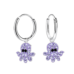 Silver Octopus Charm Hoop Earrings - 21169