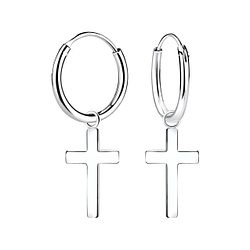 Silver Cross Charm Hoop Earrings - 20821