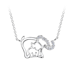 Silver Mom and Baby Elephant Necklace - 21141