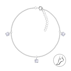 4mm Round Cubic Zirconia Silver Anklet - 21369