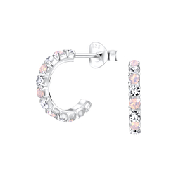 Silver Crystal Half Hoop Stud Earrings - 21403