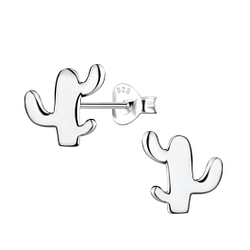 Silver Cactus Stud Earrings - 21378