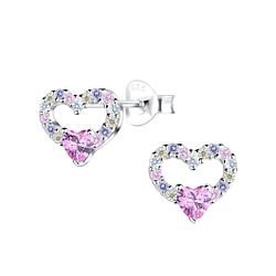 Silver Heart Stud Earrings - 17203