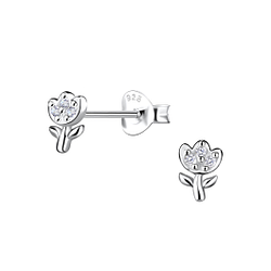Silver Flower Stud Earrings - 21289