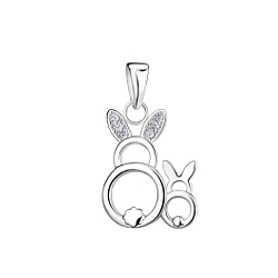 Silver Mom and Baby Rabbit Pendant - 21394