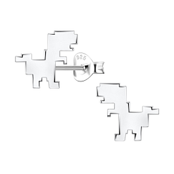 Silver Velociraptor Dinosaur Stud Earrings - 21537