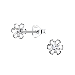 Silver Flower Stud Earrings - 21453