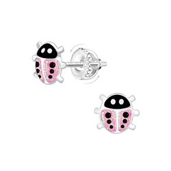 Silver Ladybug Screw Back Earrings - 21491
