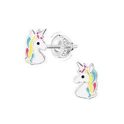 Silver Unicorn Screw Back Earrings - Wholesale - 21489 Silver Unicorn Screw Back Earrings - Wholesale - 21489