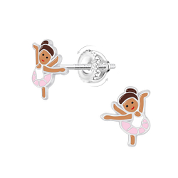 Silver Ballerina Screw Back Earrings - 21487
