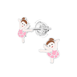 Silver Ballerina Screw Back Earrings - 21486