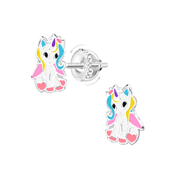 Silver Unicorn Screw Back Earrings - 21484 Silver Unicorn Screw Back Earrings - 21484