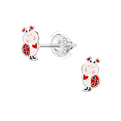 Silver Ladybug Screw Back Earrings - 21480