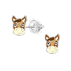 Silver Horse Screw Back Earrings - 21476