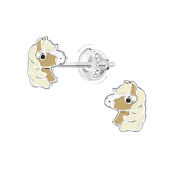 Silver Horse Screw Back Earrings - 21475