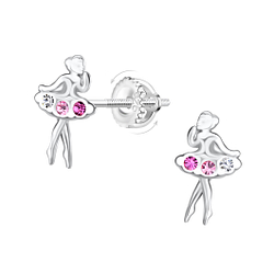 Silver Ballerina Screw Back Earrings - 21490