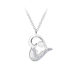 Silver Mom and Baby Heart Necklace - 21471