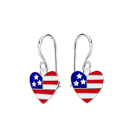 Silver USA Heart Earrings - 21589