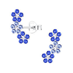 Silver Triple Crystal Flower Stud Earrings - 21581