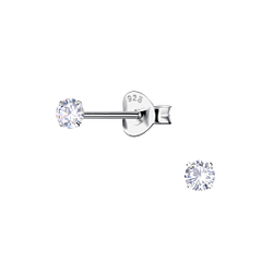 3mm Round Cubic Zirconia Silver Stud Earrings - 21641