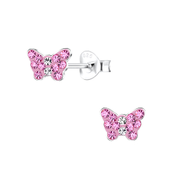 Silver Butterfly Crystal Stud Earrings - 21577