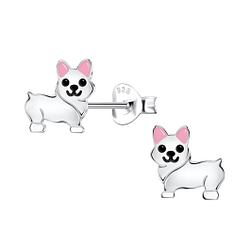 Silver Corgi Dog Stud Earrings - 21645
