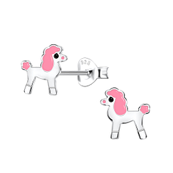 Silver Poodle Dog Stud Earrings - 21665