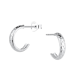 Silver Patterned Half Hoop Stud Earrings - 21652 Silver Patterned Half Hoop Stud Earrings - 21652
