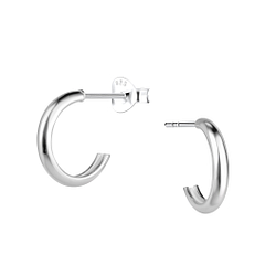 Silver Half Hoop Stud Earrings - 21654